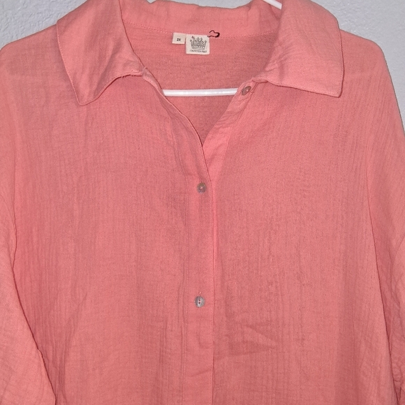 Crowned Free Relaxed Button Down Gauze 100% Cotton Oversized Tunic NWOT 2X - Picture 3 of 8